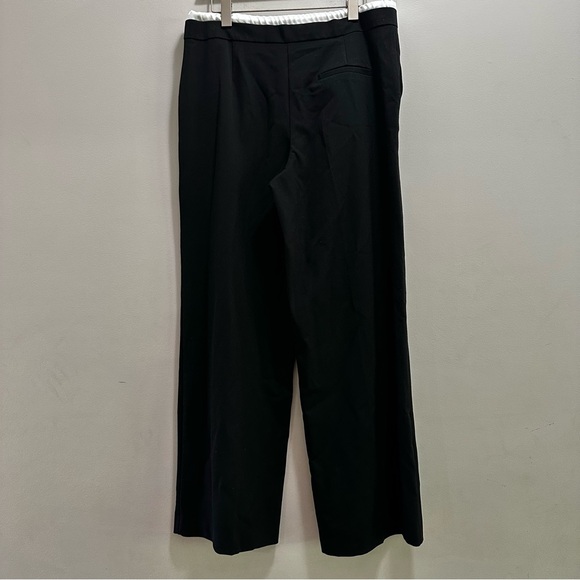 Zara Large Black Dress Pants Wide Leg High Rise White Satin Drawstring Waistband - Picture 2 of 6